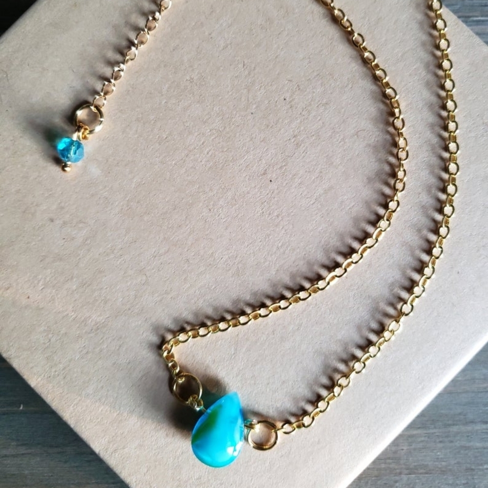 Handmade 18k Blue Glass Anklet - Picture 4 of 10